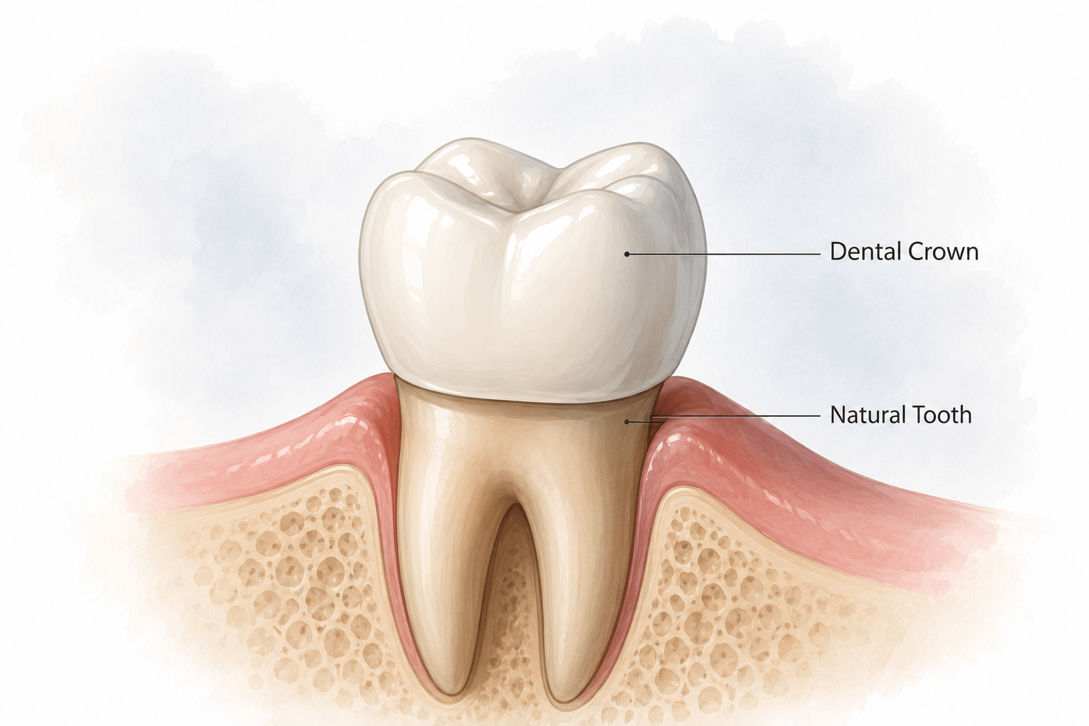 Dental crown on natural tooth — diagram