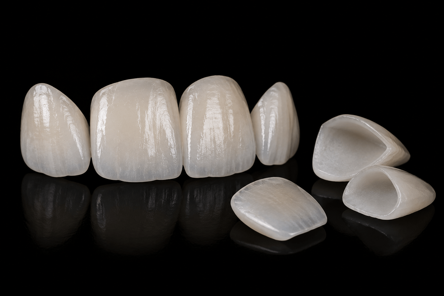 Hand-crafted porcelain veneers made by a dental laboratory